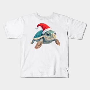 Christmas Santa Hat Sea Turtle Kids Family Mom Merry Xmas Kids T-Shirt